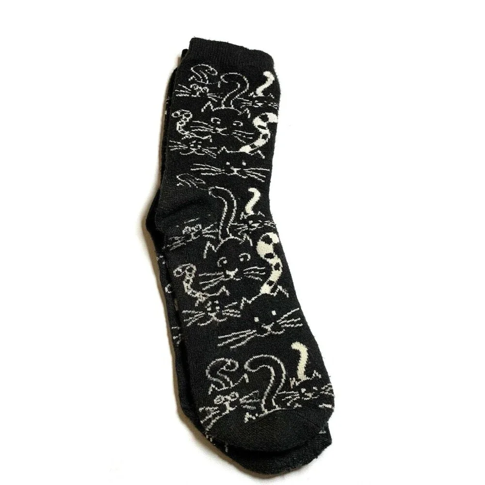 Vintage Crazy Socks Kitten Cats Graphics Black and White Large